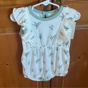 NWT Kyte Baby Eucalyptus Floral Print Baby Ruffle Bubble Romper